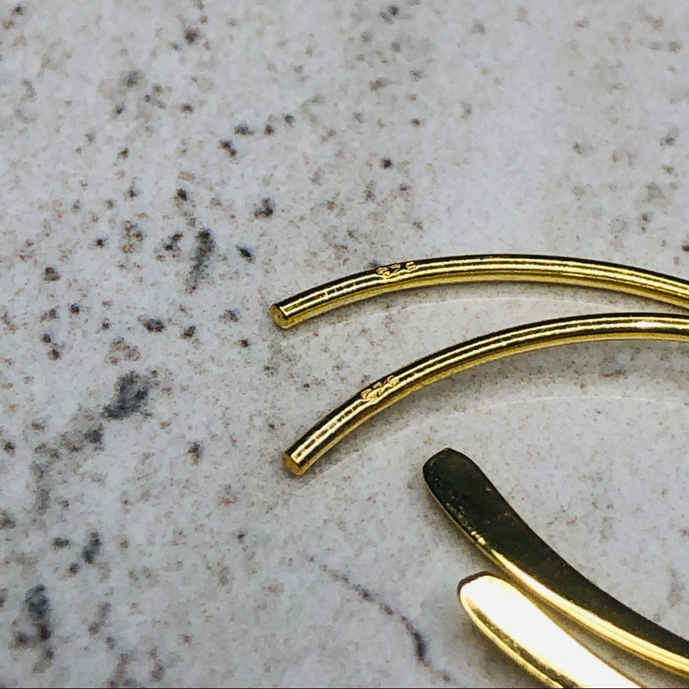 925 Sterling Silver Gold Thread Through Earrings - Picture 9 of 16